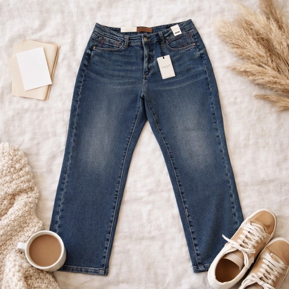 Judy Blue Denim - Judy Blue High Waist Slim Fit Jeans Buffalo Plaid PocketStretch Denim Size 13/31